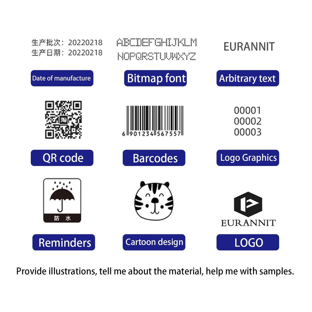 EURANNIT E19 12.7mm Portable Printer Handheld Thermal Inkjet Printer Portable Expire Date Counter QR Barcode Logo Coding Machine