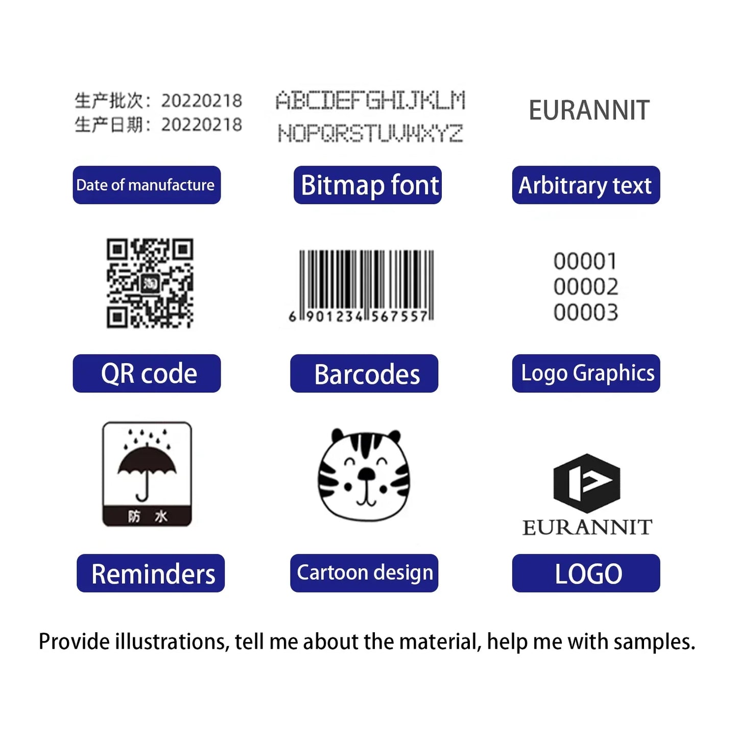 EURANNIT E19 12.7mm Portable Printer Handheld Thermal Inkjet Printer Portable Expire Date Counter QR Barcode Logo Coding Machine