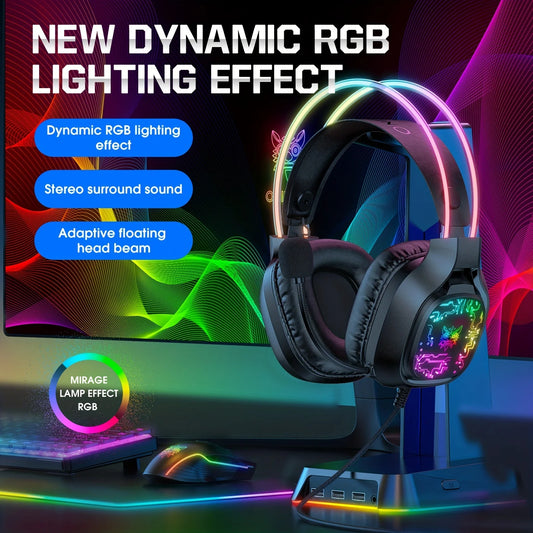 ONIKUMA X22 Gaming Headset RGB Dynamic Lighting Wired Over-Ear Adjustable Headphones With Mic 50MM For PC PS4 Xbox PS5 Gift