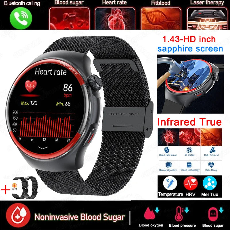 Medical Grade Non invasive Blood Glucose HRV Detection Smart Watch NFC HD Bluetooth call Smart watch Man Woman