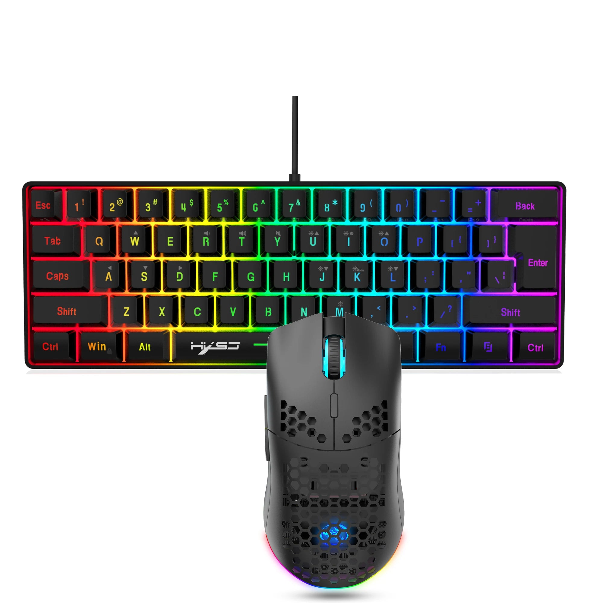Hot sale 60% mini portable gaming keyboard and mouse combos wired keyboard ergonomic RGB backlit wireless mouse for laptop game