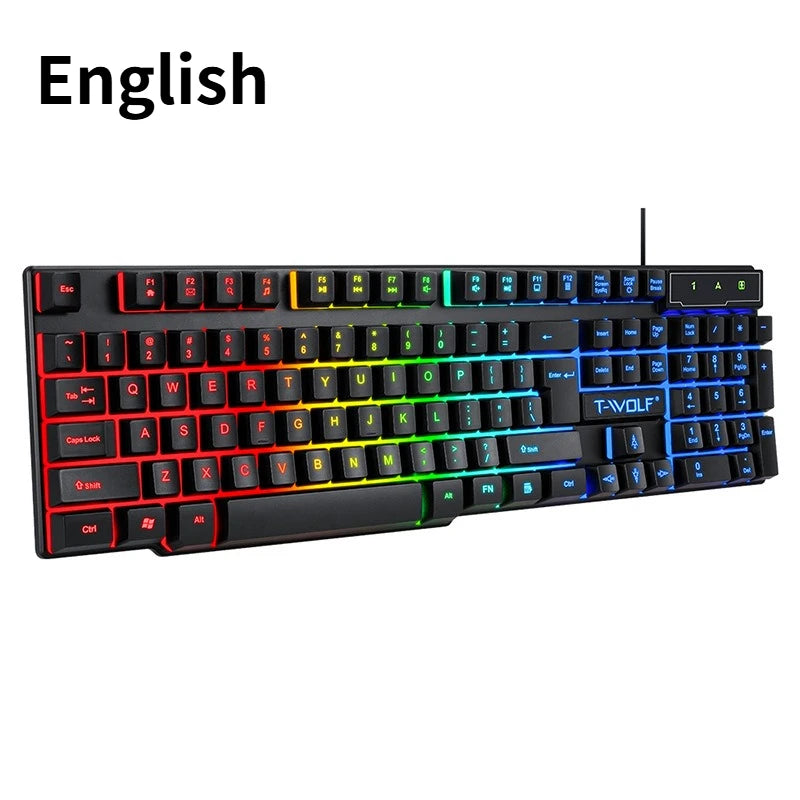 T20 Wired Keyboard Mouse Set 104 Keys RGB Blacklight Multi-function Shortcut USB Wired Gaming Keyboard English Russian Spanish