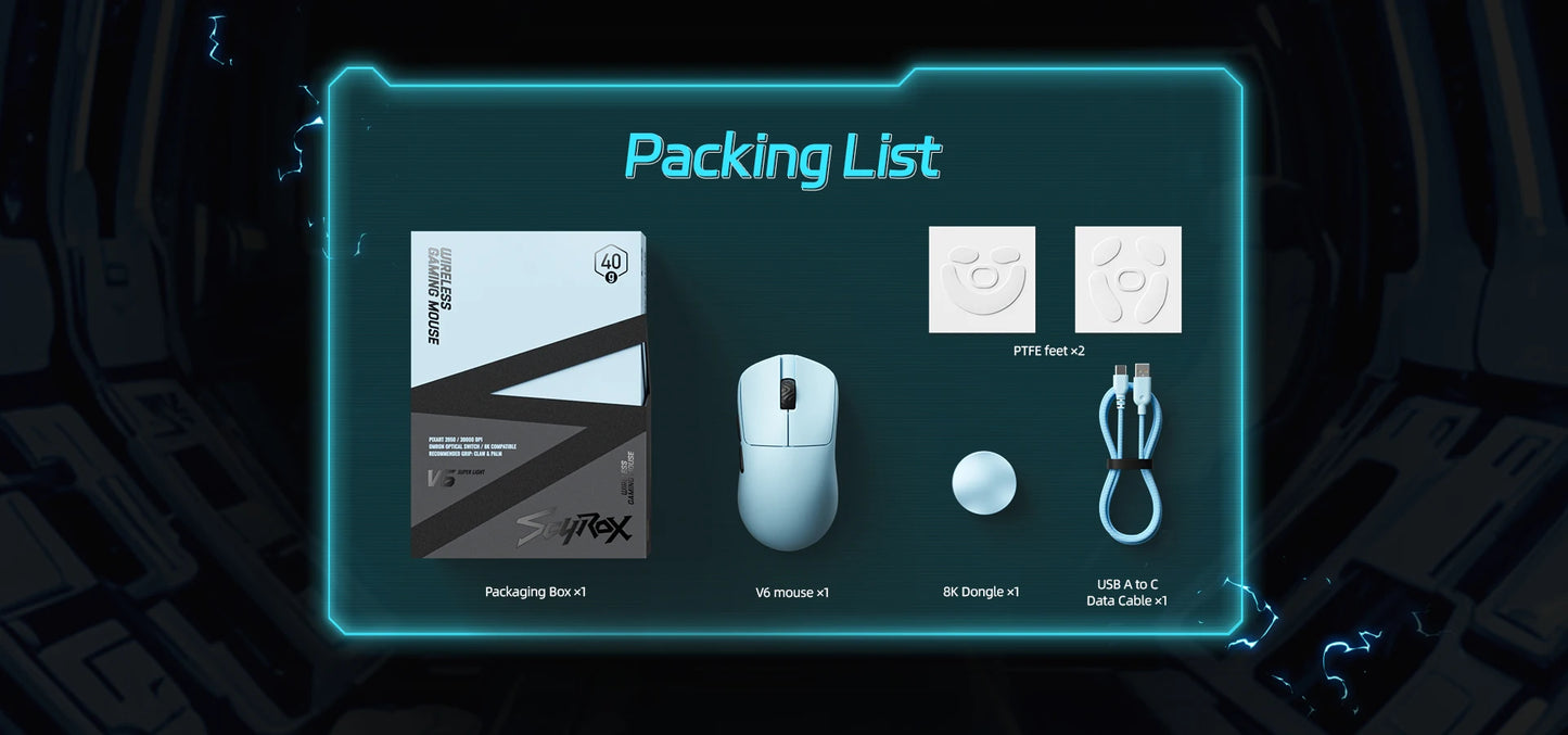 SCYROX V6 Gaming Mouse, Pixart 3950, Omoron Switches, Web Based Software, 8K Dongle Included