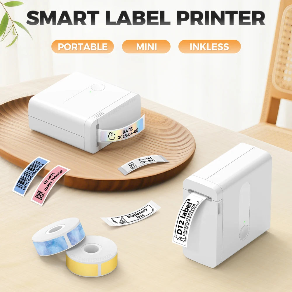 Portable Mini Label Printer D12 Bluetooth Inkless Thermal Printer Connect Phone Edit Printing Self Adhesive Sticker Labeller