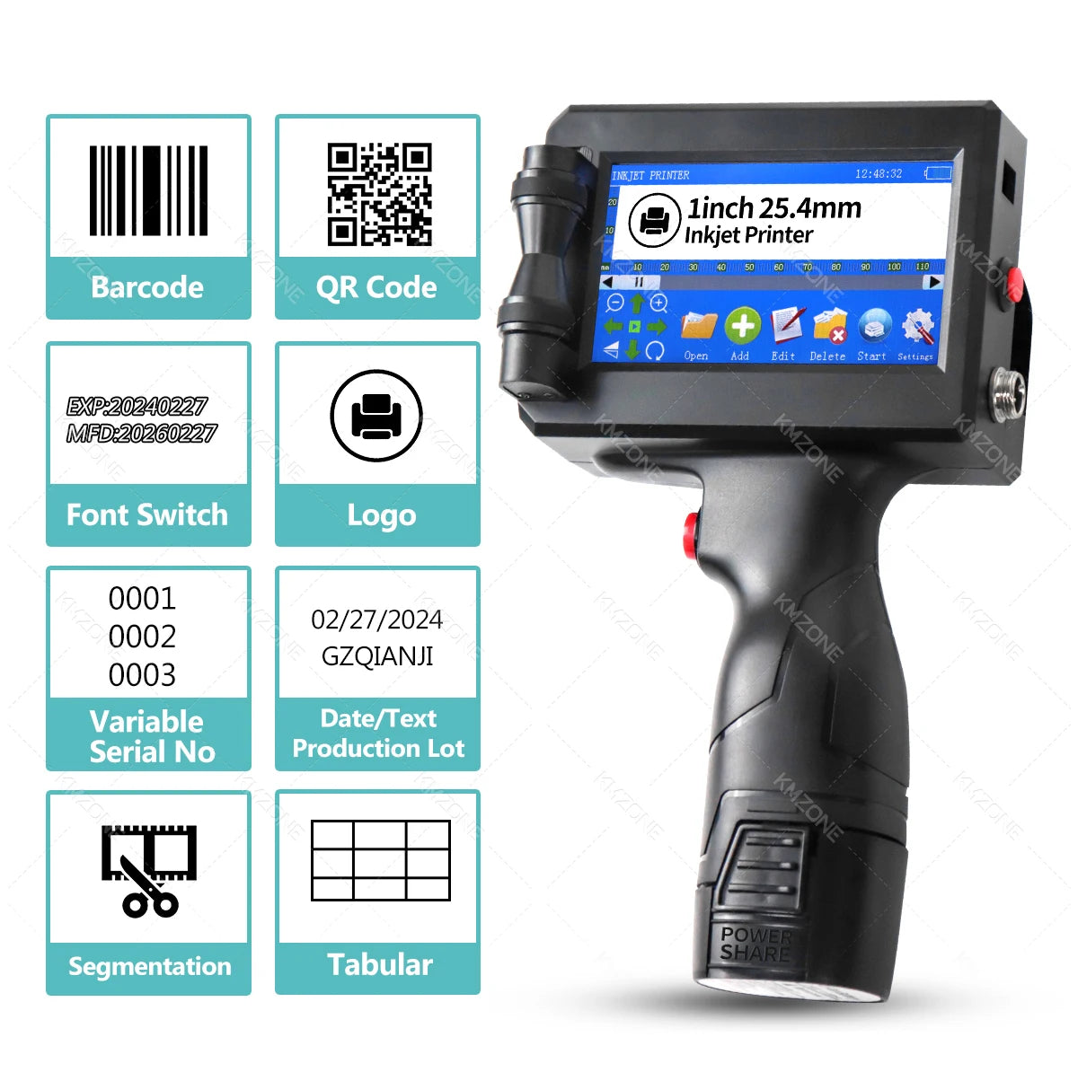 25.4mm Handheld Inkjet Printer Gun Portable For Metal Expiry Date Barcode QR Code Batch Numbers Best Value Logo Printing INKP195
