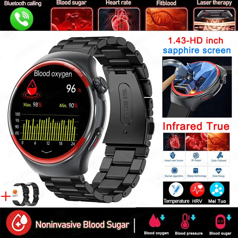 Medical Grade Non invasive Blood Glucose HRV Detection Smart Watch NFC HD Bluetooth call Smart watch Man Woman