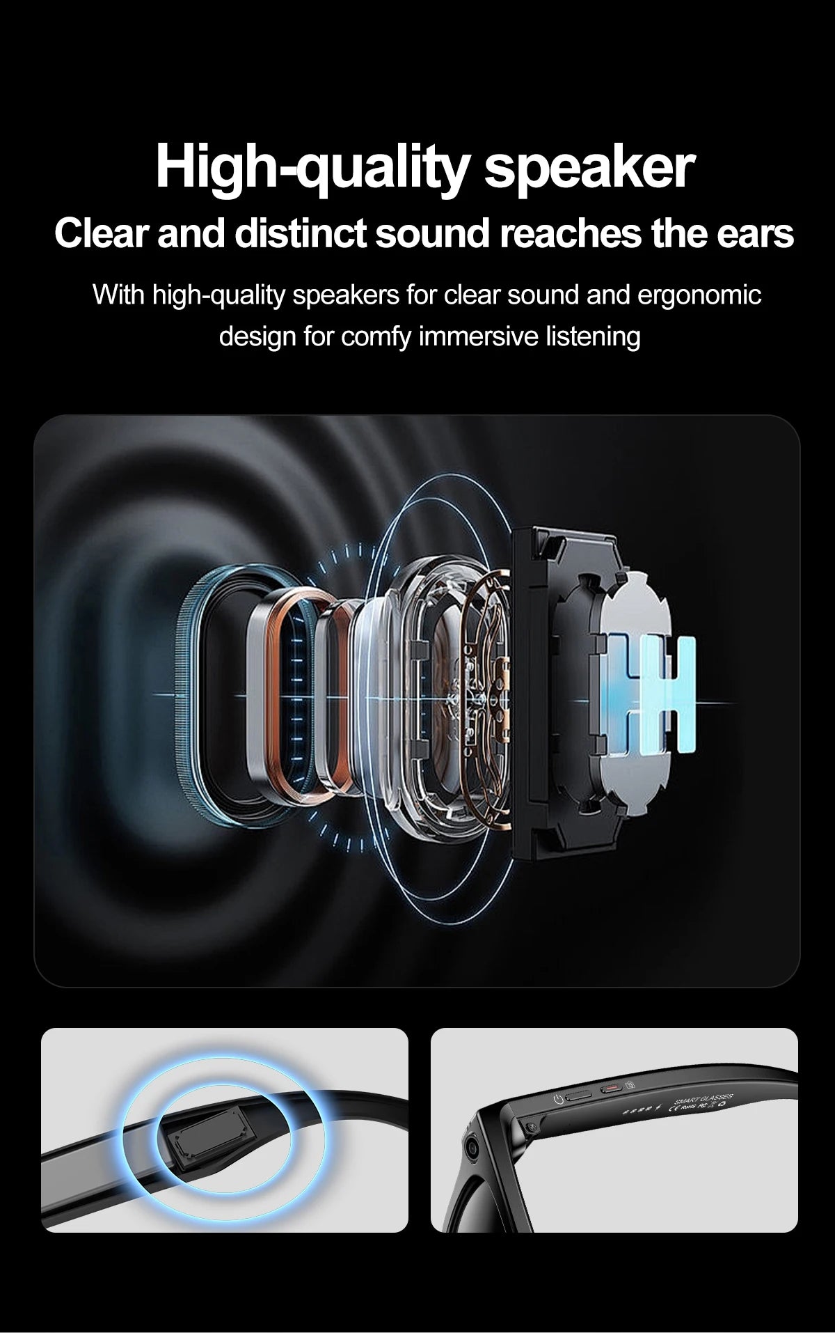 LIGE Smart Glasses 100W Pixel Camera Smart Glasses Camera Bluetooth Call Music Sunglasses AI Voice Assistant Video Sound Record