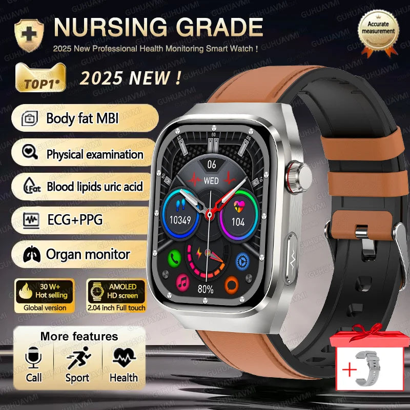 Xiaomi 2025 New Three highs Blood Pressure Smartwatch ECG Uric Acid Heart Rate Clock Body Analysis Health Monitoring Watches
