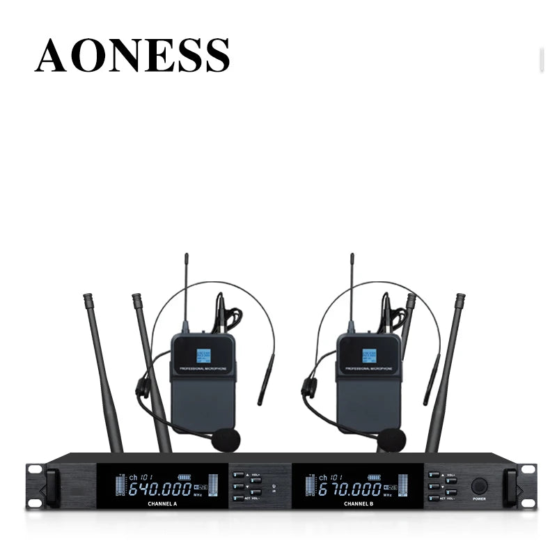 UHF Professional Wireless Microphone 2-channel Metal Handheld  Karaoke Singing Stage Wedding Performance Conference Microphone