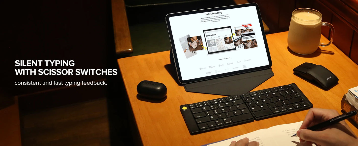 Delux Folding Keyboard Mouse Set Wireless Ultra Slim Portable Silent Kit Multi-Device Support For Windows Android IOS System