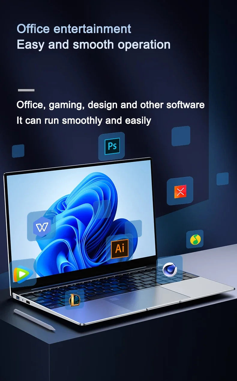 New Ultra Slim 15.6" Laptop N95 32GB RAM 2048GB SSD 7500mAh Battery  Notebook Gamer Office Study Computer PC Windows 11 Pro