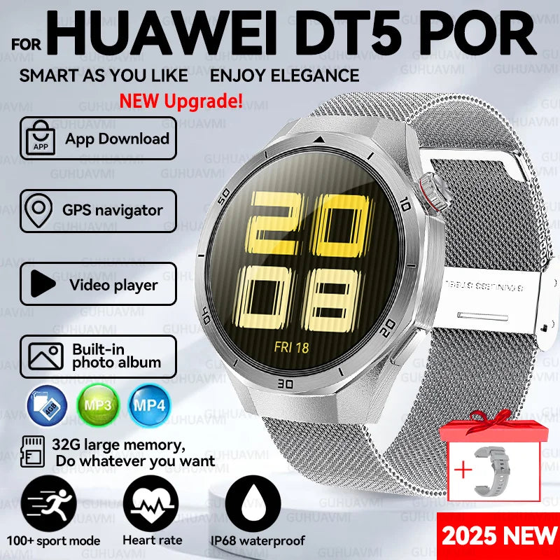 For HUAWEI GT 5 Pro 2025 New SmartWatches 32Gb Memory MP3&MP4 APP Download AGPS Navigation map Bluetooth call NFC SmartBracelet