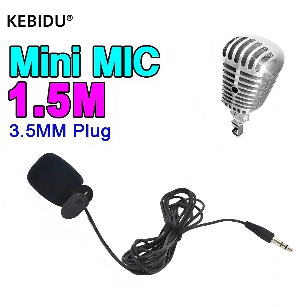 1.5m 3.5mm Mini Lavalier Microphone Metal Clip Lapel Mic for Mobile Phone PC Laptop Wired Microphone for Speaking Vocal Audio