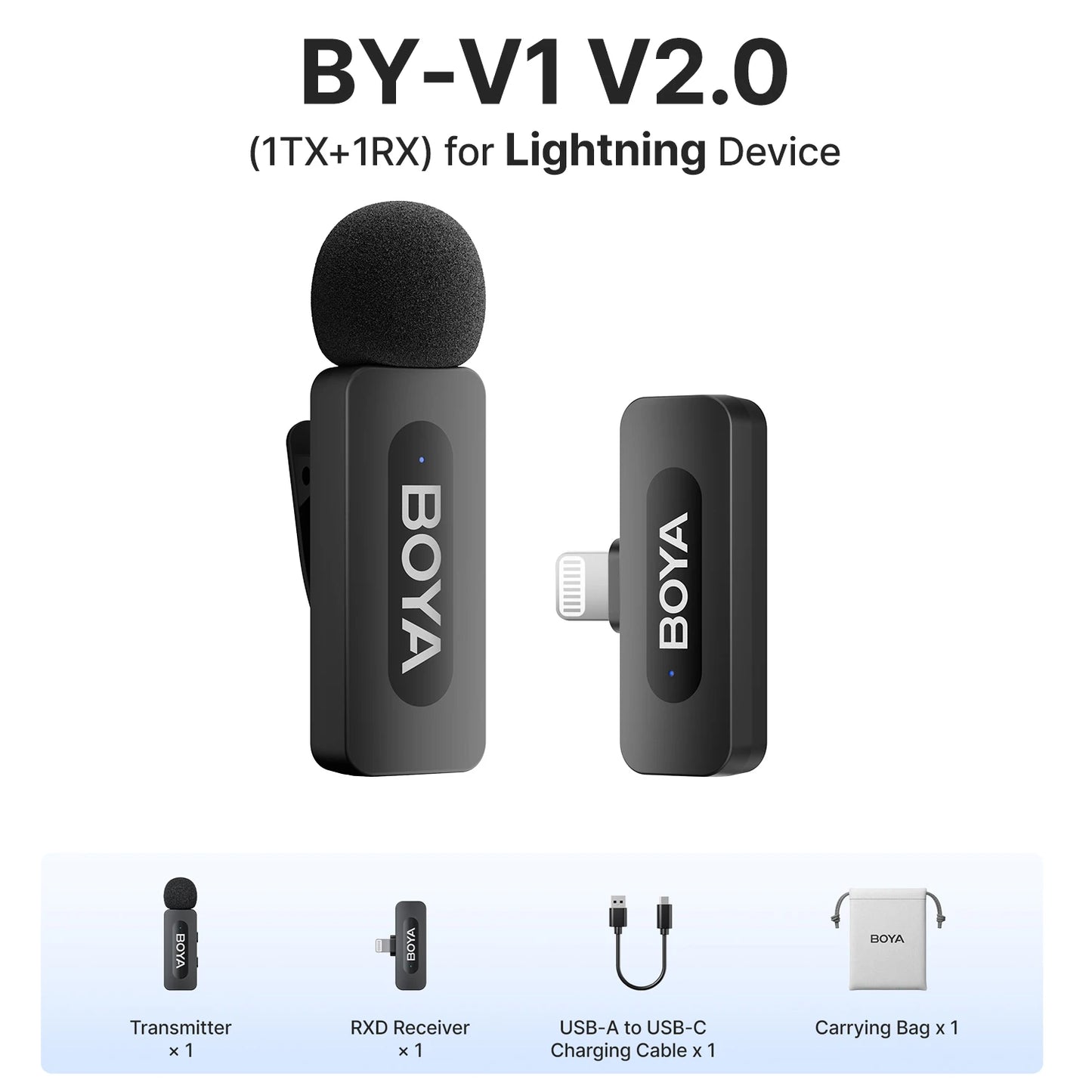 BOYA BY-V3 Wireless Lavalier Lapel Mirophone Noise-cancelling Rechargeable Mic for iPhone Android Camera Live Streaming Vlogging