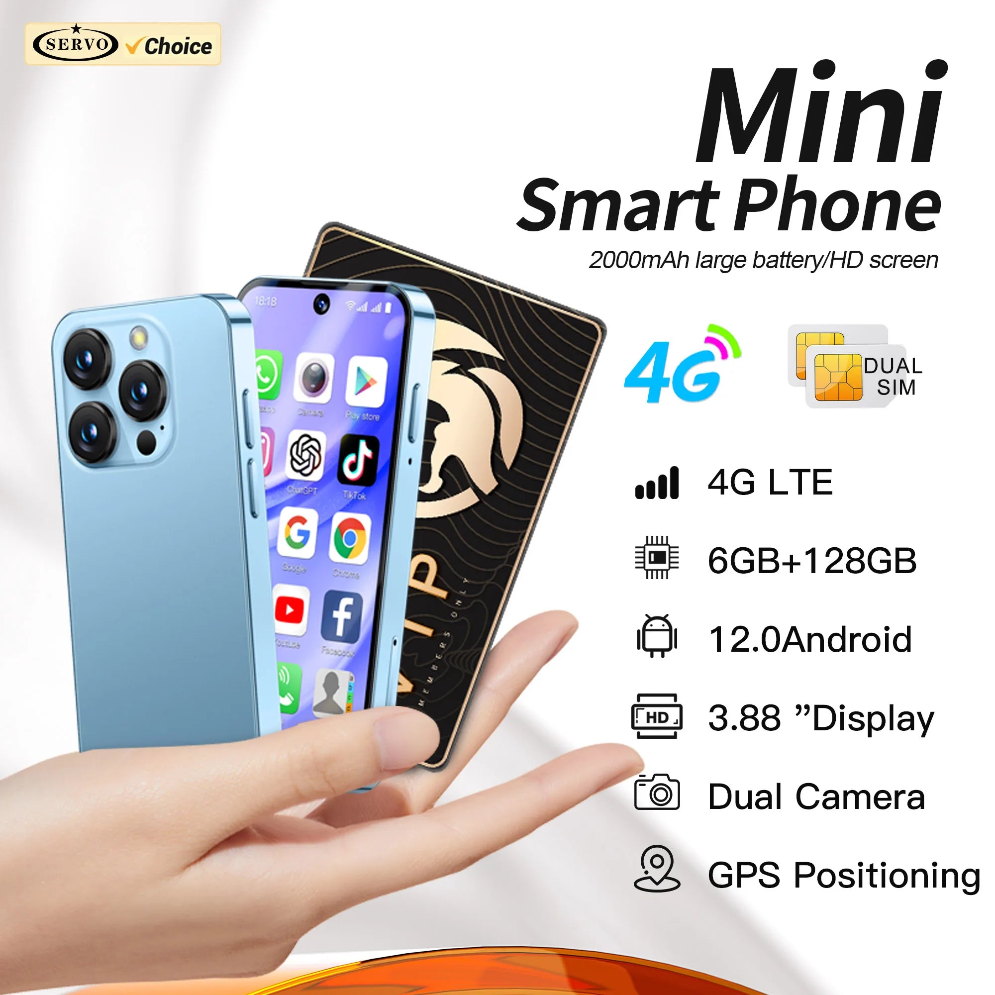 SERVO 19PRO 4G Network Mini Smartphone Android12 OS RAM 6GB ROM 128GB Play Store GPS OTG 3.88" Display 2 SIM Pocket Smart Phones