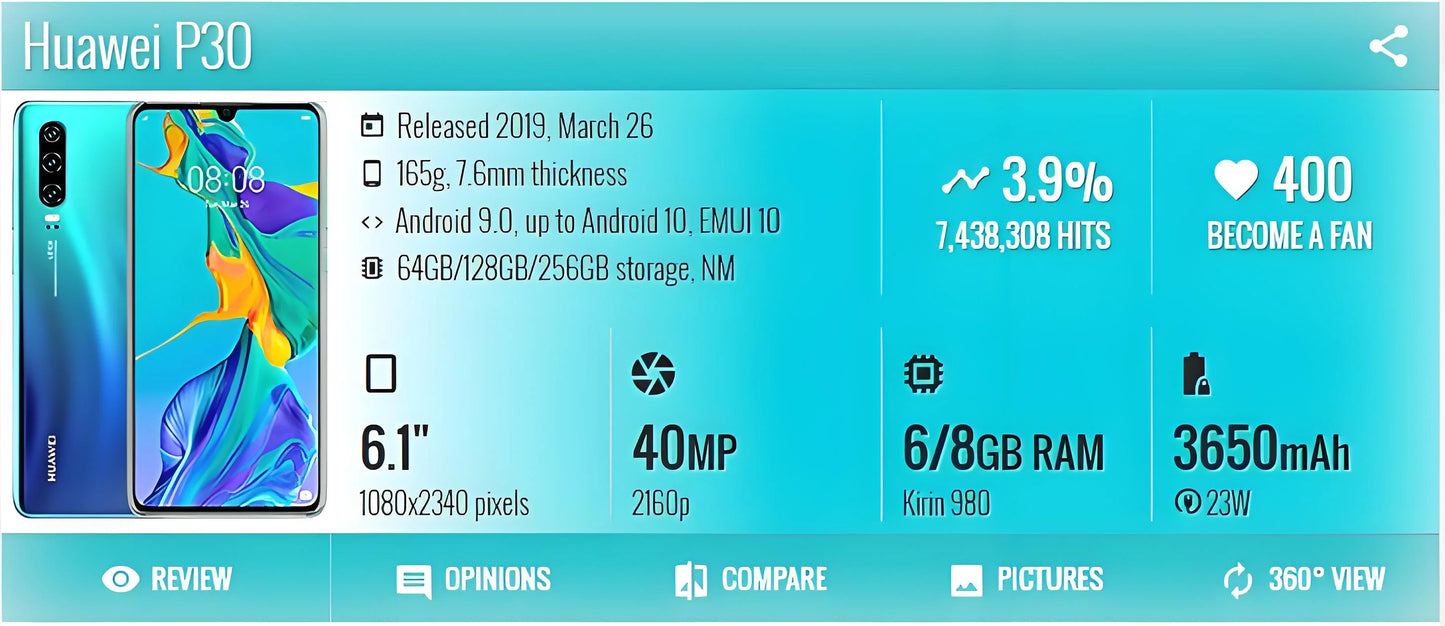 Huawei P30 Global Unlock Smartphone Android,6.1 inch,40MP,8+256GB ROM,4G Mobile phones,Google Play Store,Dual SIM,Cellphones