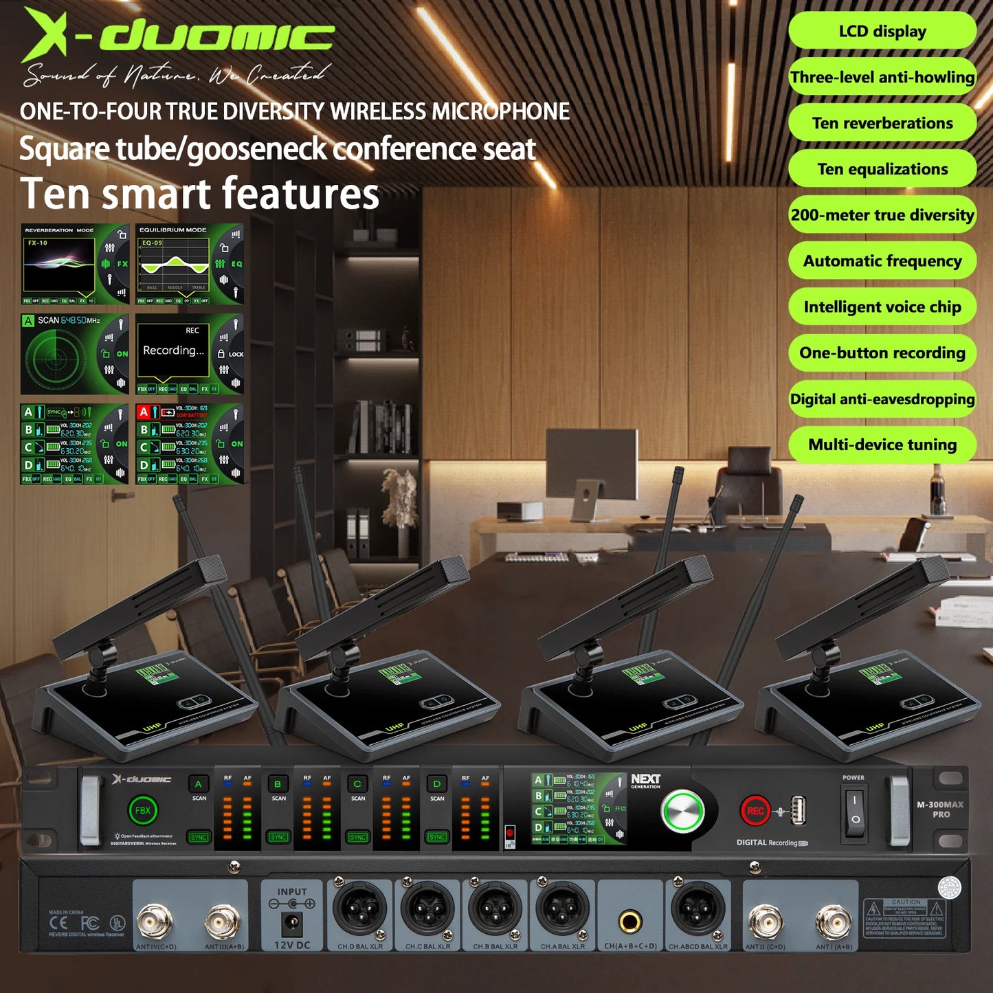 X-DUOMIC M300PRO true diversity one to four wireless microphone professional stage performance balanced reverb anti-howling