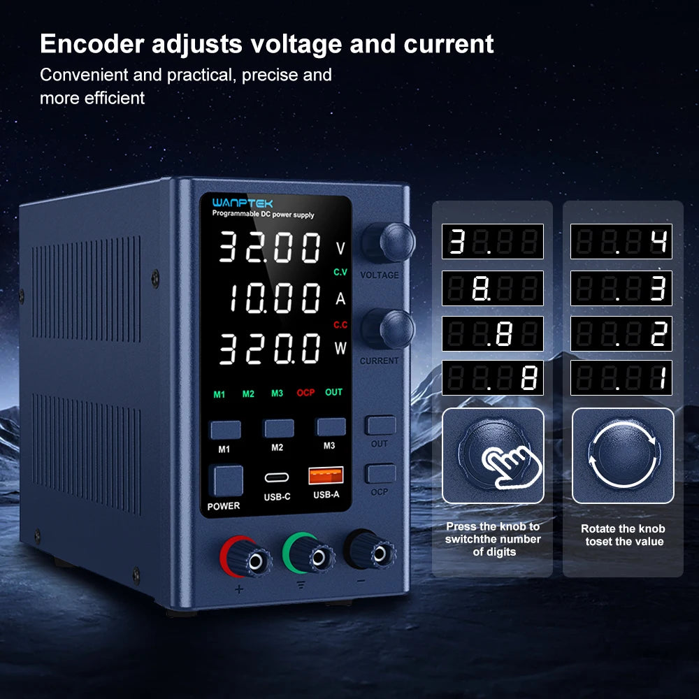 Wanptek DC Lab Power Supply 30V 60V 120V Adjustable Voltage Regulator Preset Voltage Current Dual Input Voltage 220V/110V