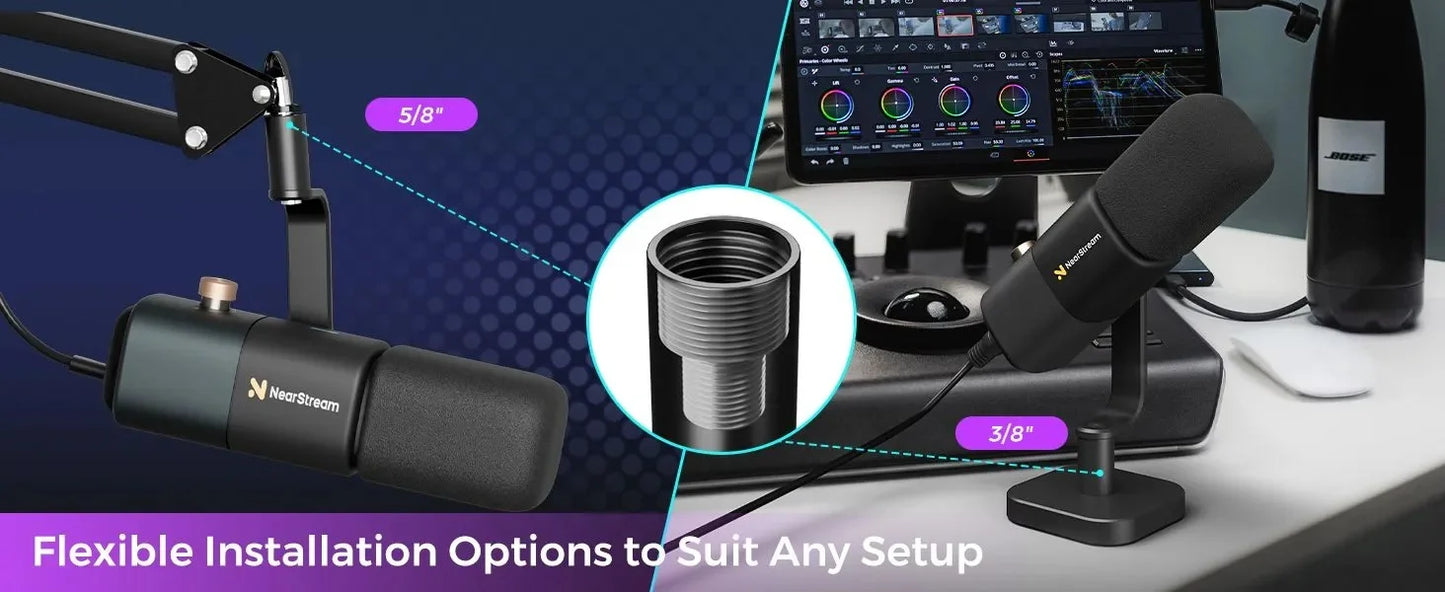 NearStream Dynamic XLR USB Mic Desktop Professional Microphone Plug-and-Play for Gaming Studio Streaming Podcast Recording pc