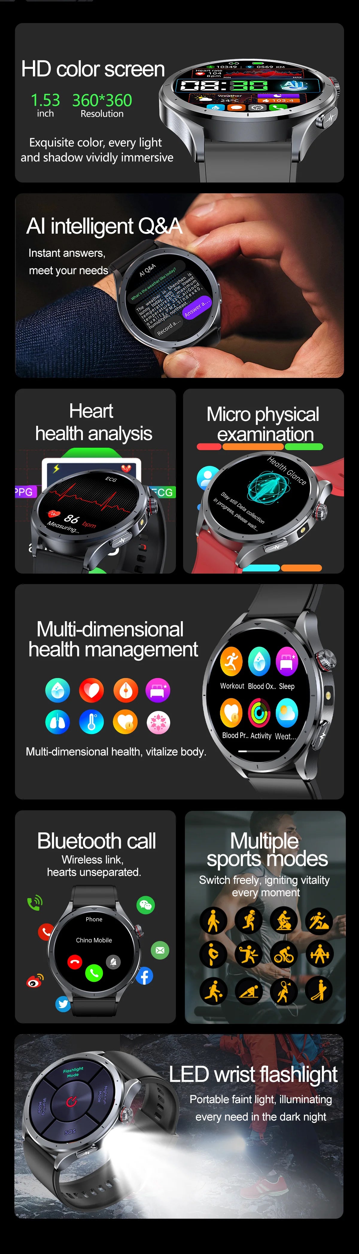2025 New Body Fat Analysis Health Smart Watch ECG+PPG Uric Acid Blood Pressure Blood Oxygen Clock Call Smart Watch For Men Women
