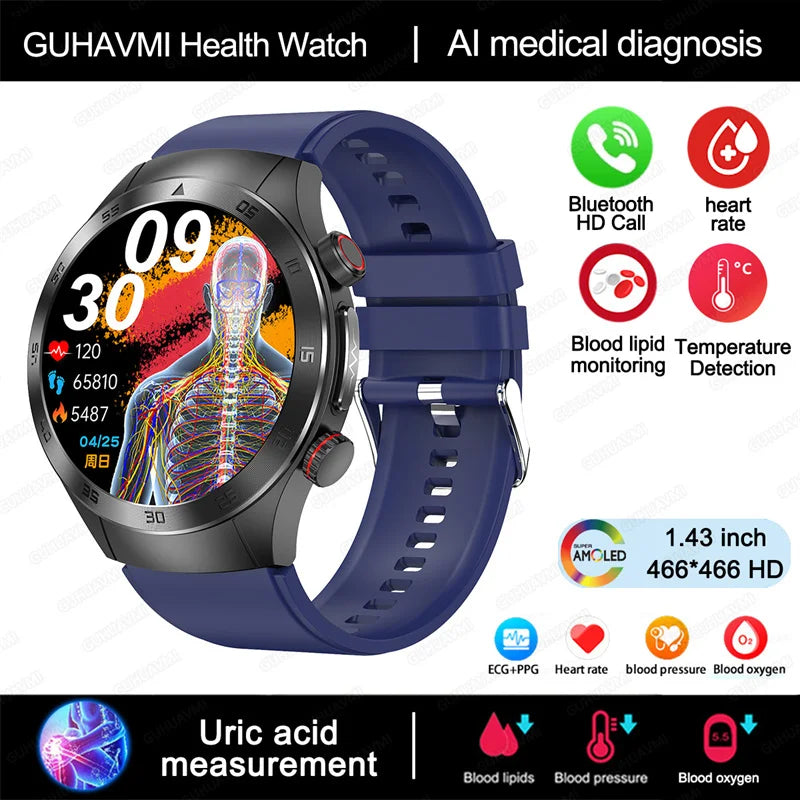 For Xiaomi Precise Laser Therapy Bracelet Uric Acid Blood Lipid ECG+PPG Health  Smart Watch Bluetooth Call Smartwatches 2025 New