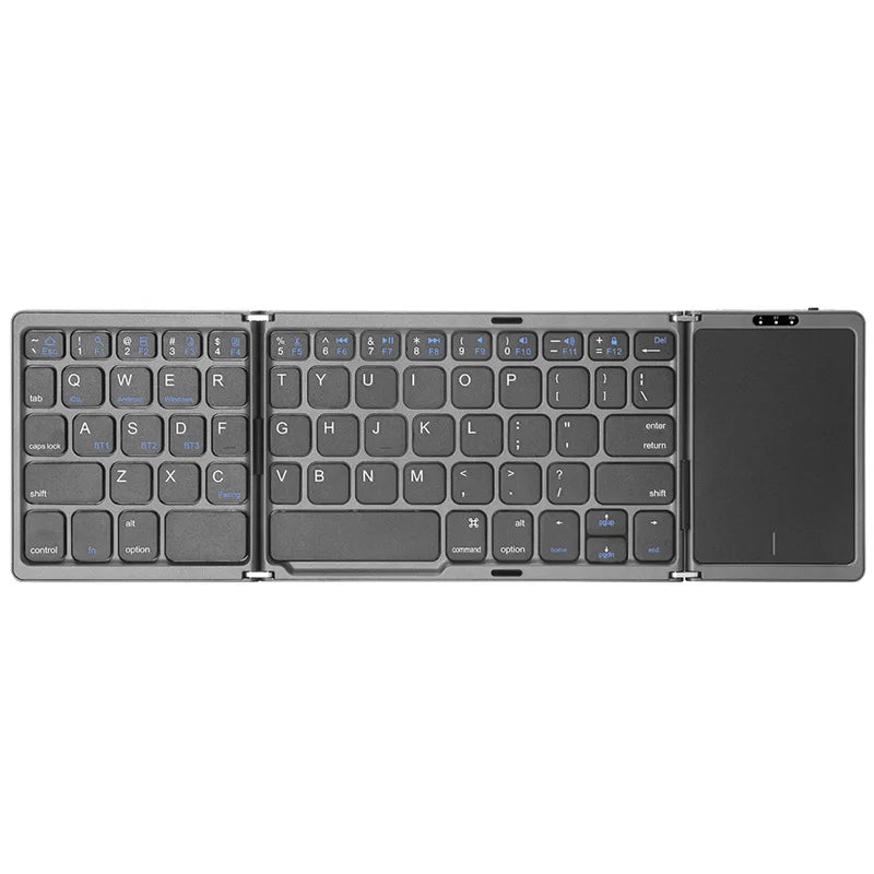 Dual Bluetooth 5.1 Keyboard 3-Folding Mini Keyboard Rechargeable Foldable Keyboard with Touchpad for Windows Android IOS iPad