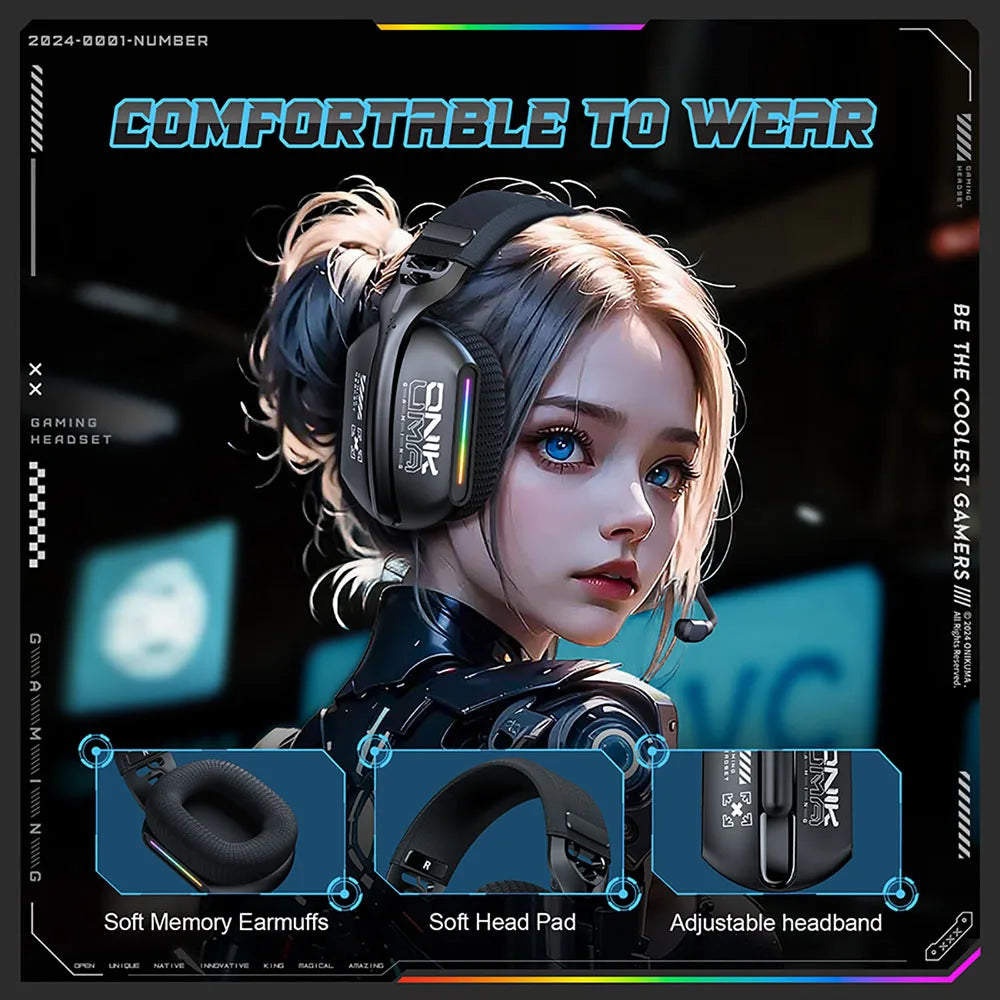 ONIKUMA Wireless Gaming Headset: 2.4G/Wired/Bluetooth 3 Modes, Bendable HD Mic, Soft Ear Pads, Immersive Sound for PC/PS4/5