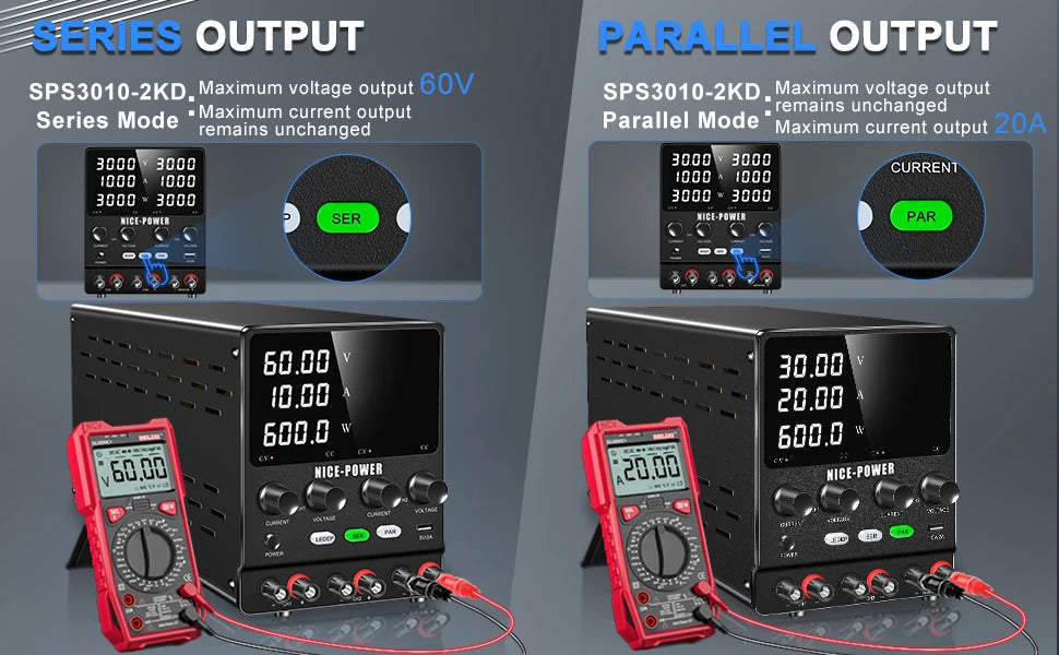 30V 10A DC Power Supply Adjustable Digit Display Dual Channel Lab Power Supplies Voltage Regulator Multiple Output 120V3A 60V5A