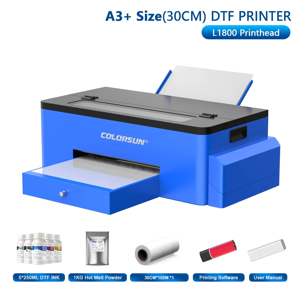 Colorsun A3 DTF Printer For Epson L1800 DTF Printing Machine Direct to Film Impresora A3 DTF Printers For T-Shirt Hoodies Fabric