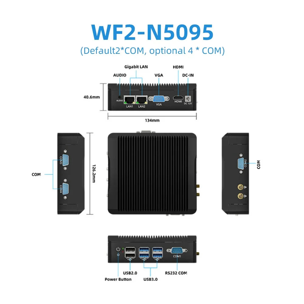 Firewall Industrial Computer Mini pc Fanless Intel Celeron J4125 N5095 4x 2.5G Router LAN NVMe pfsense Firewall Gaming Mini PC