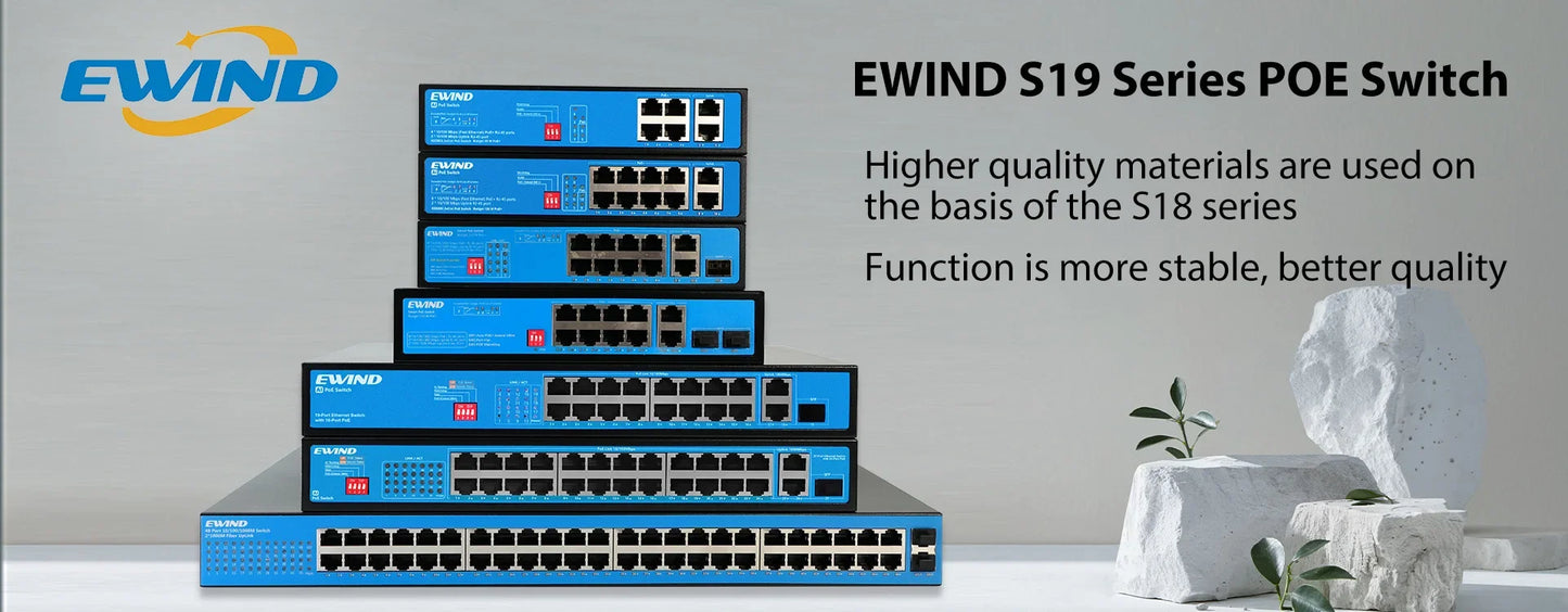 EWIND Gigabit POE Switch 16/48 Ports 10/100/1000Mbps Full Gigabit Ethernet Switch Unmanagement AI Smart Switch outdoor home NVR