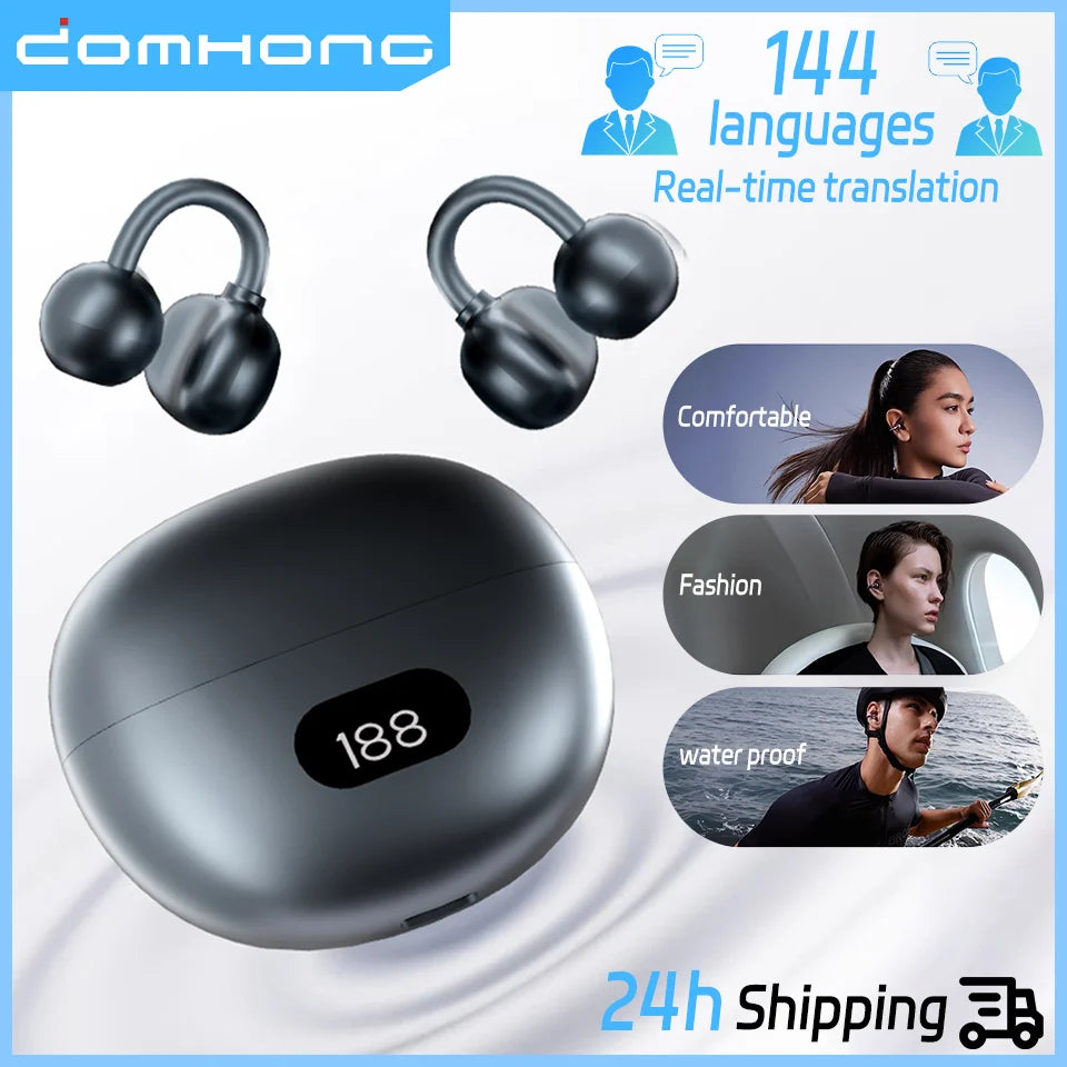 Open Ear Wireless Earphones 144 language Real Time Translator Ear Clip Earbuds Bluetooth Clip On OWS Sports Headphones HD Call