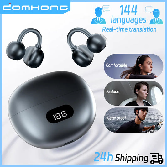 Open Ear Wireless Earphones 144 language Real Time Translator Ear Clip Earbuds Bluetooth Clip On OWS Sports Headphones HD Call
