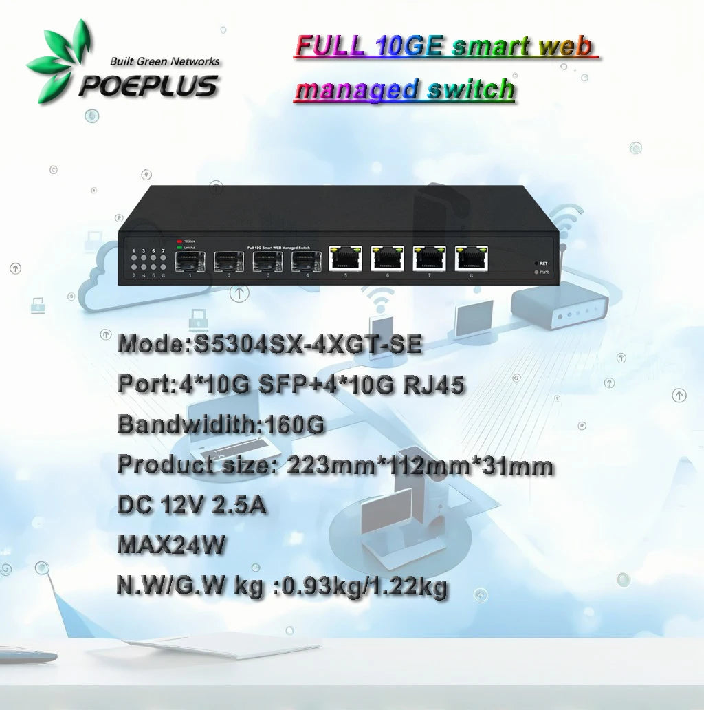 8 ports 10Gbe  switch|multi-gigabit web managed switch|POE or NON ,100/1000/10000M are adaptive