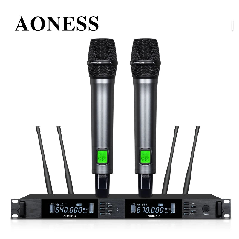 UHF Professional Wireless Microphone 2-channel Metal Handheld  Karaoke Singing Stage Wedding Performance Conference Microphone