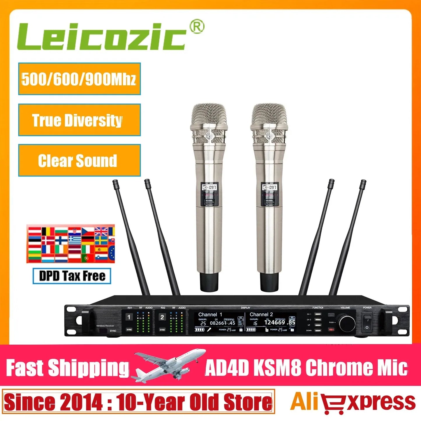 Leicozic Professional Wireless Microphone Chrome KSM8 AD4D Fit Beta58 Beta87a Dual Microfone Lapel Headset Mic Stage Performance