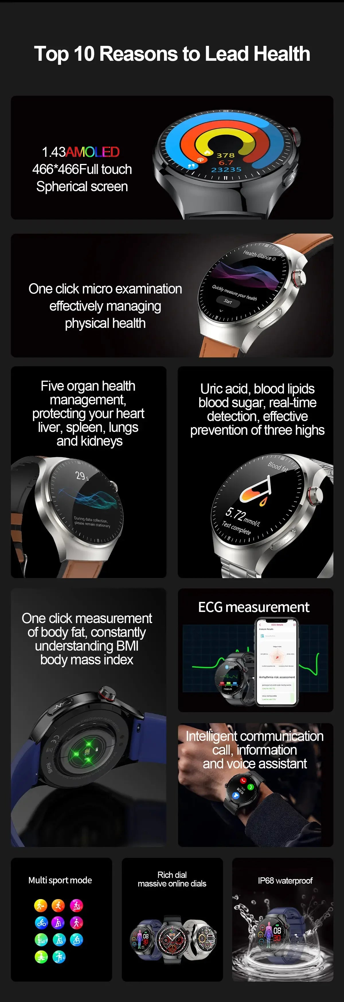 Xiaomi New Medical Grade Smart Watch Blood Sugar Blood Lipid Uric Acid ECG+PPG Body Temperature Bluetooth Call Health Smartwatch