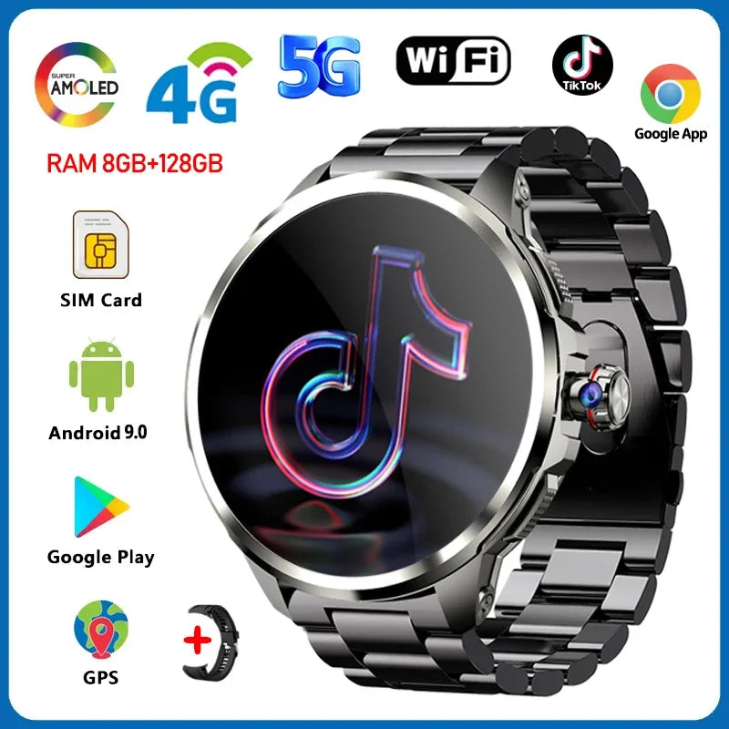 5G/4G Full Network Smart Watch 1.95 inch 720*720 Big Screen HD 8GB+128GB RAM Video Call Smartwatch Google Play WIFI GPS Sim Card