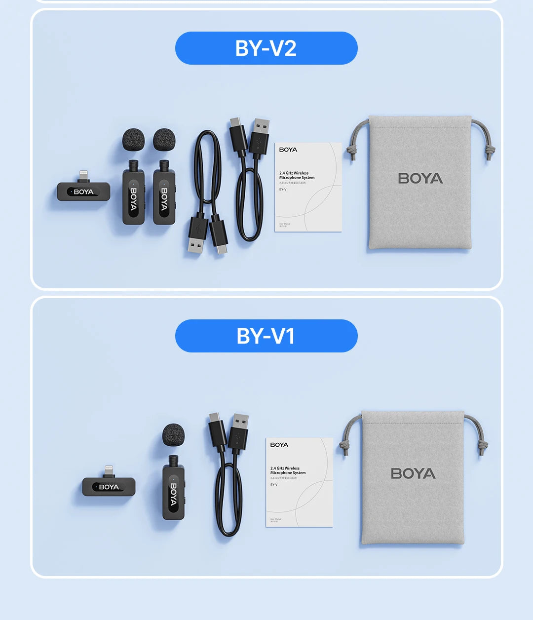BOYA BY-V3 Wireless Lavalier Lapel Mirophone Noise-cancelling Rechargeable Mic for iPhone Android Camera Live Streaming Vlogging