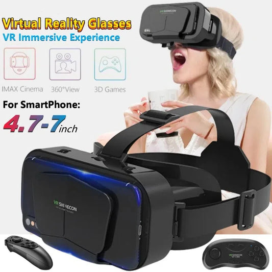 VR Virtual Reality Glasses Home 3D Viewing VR Helmet Suitable for 4.7-7 Inch Large Screen Mobile Phones, Support Game Controller