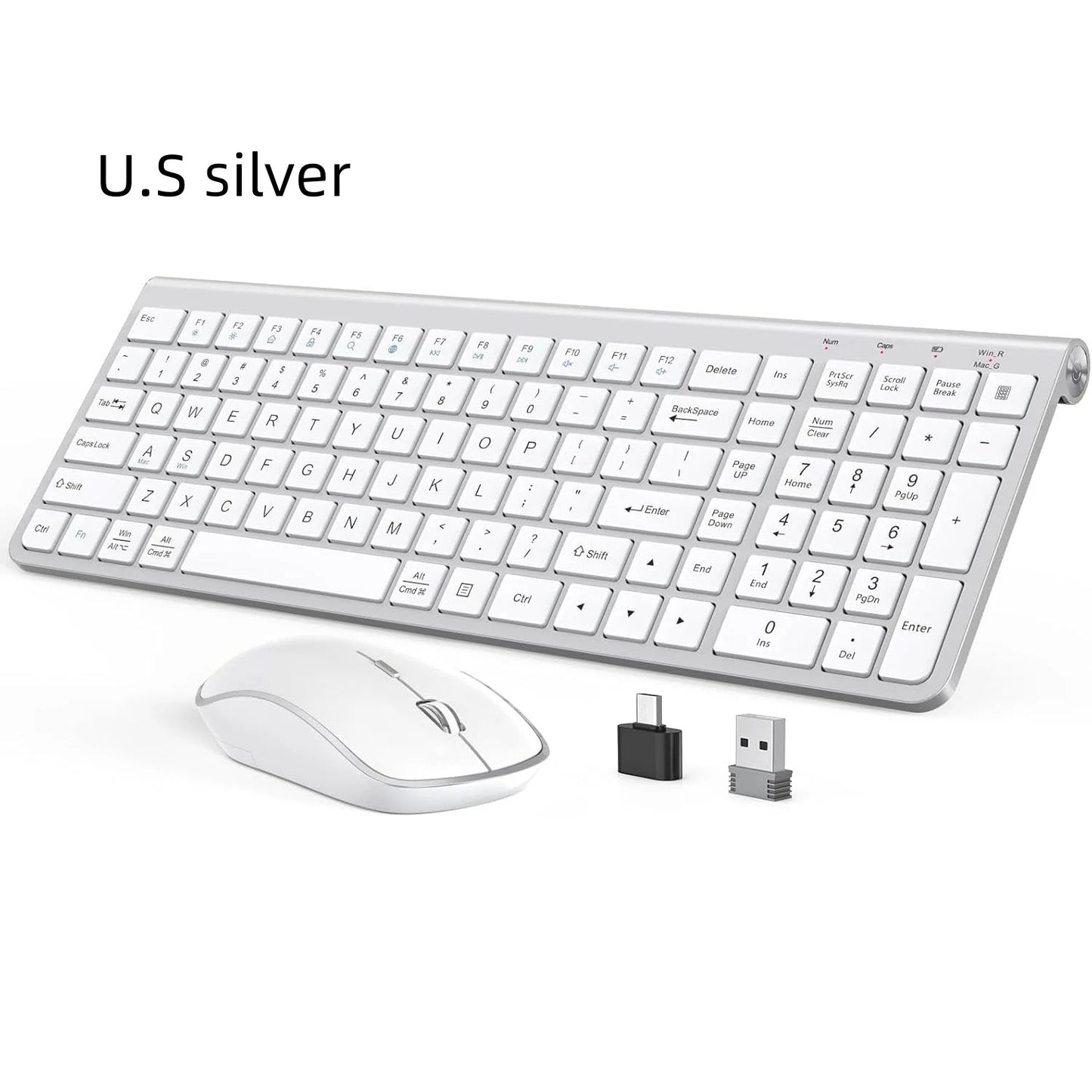 Ergonomic wireless keyboard and mouse, AZERTY, France, quiet and portable, including USB-A and USB-C ports, suitable for Mac/PC/