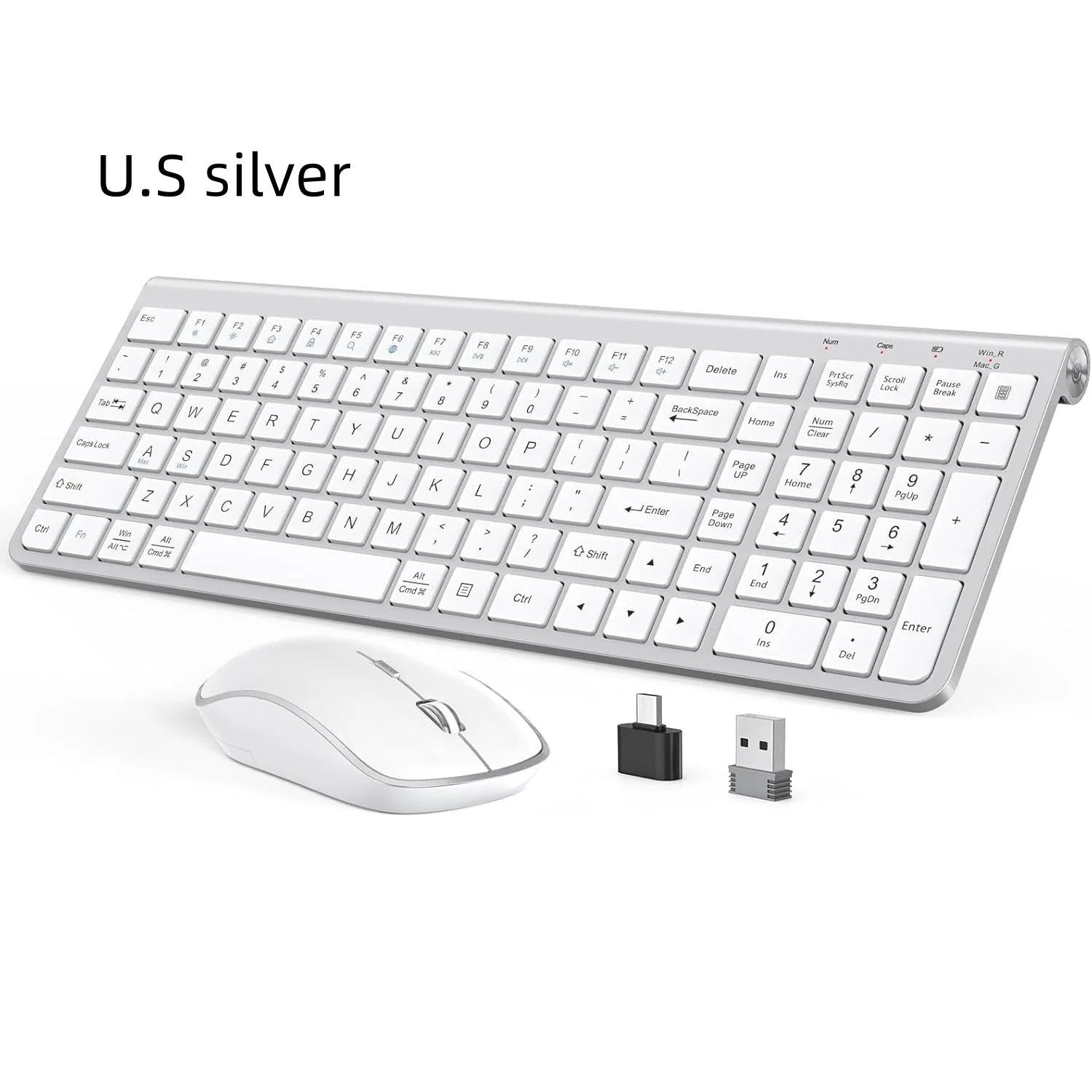 Ergonomic wireless keyboard and mouse, AZERTY, France, quiet and portable, including USB-A and USB-C ports, suitable for Mac/PC/