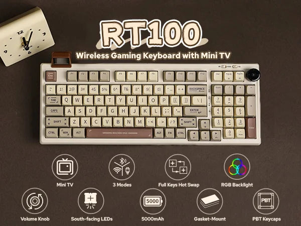 EPOMAKER RT100 97key 95% Bluetooth 5.0/2.4G Wireless/Wired Mechanical Keyboard Customizable Mini Display Gasket-mounted