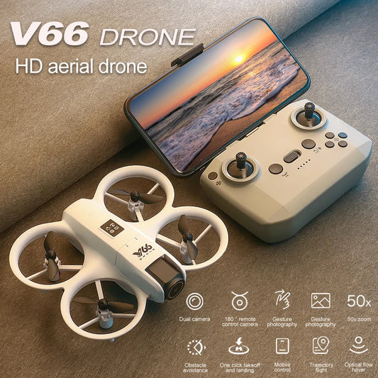New V66 Mini Drone WIFI FPV Hover 4K Professional HD Camera Pocket Coloful Lights Dron Rc Plane Foldable RC Quadcopter Boy Toys
