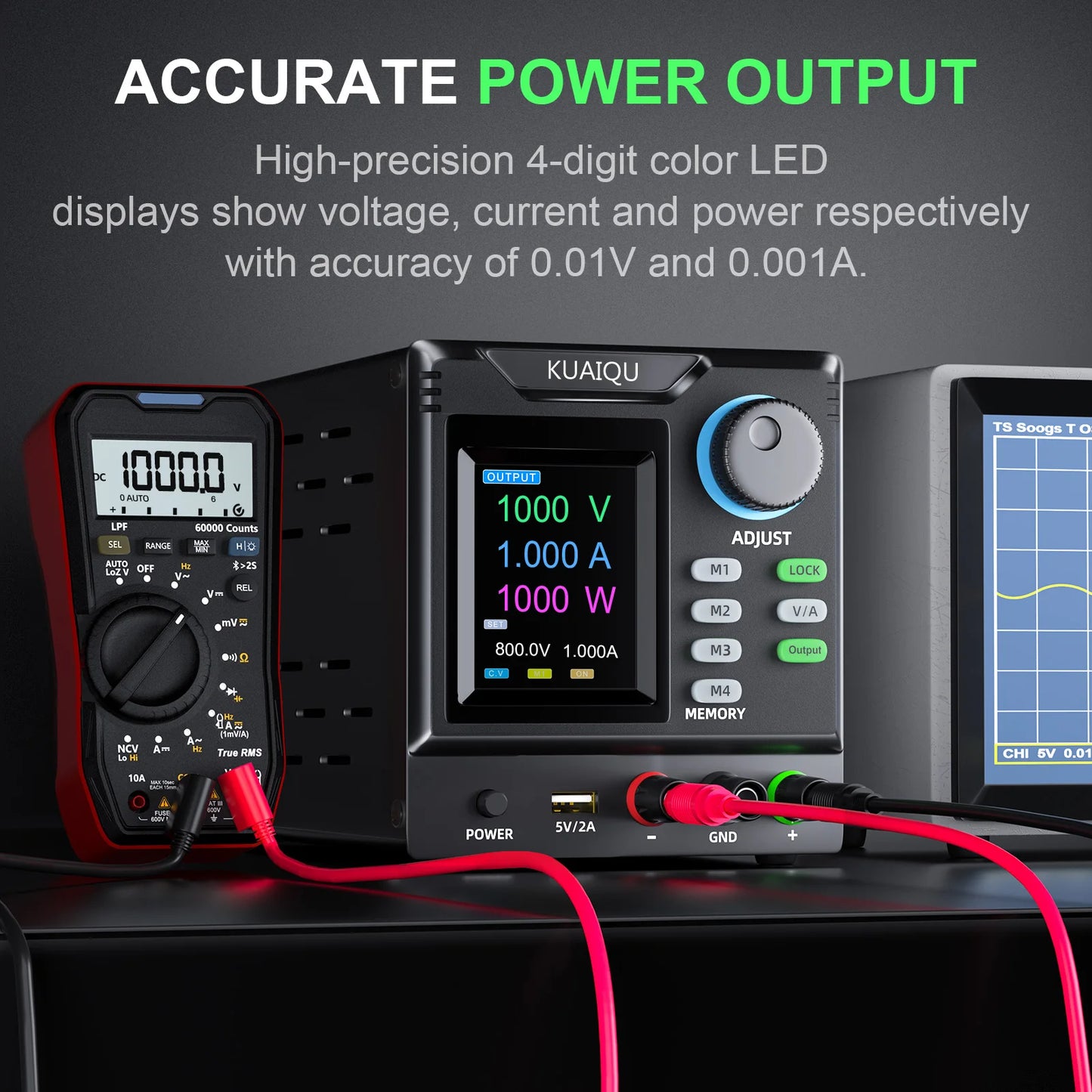 KUAIQU 1000V Adjustable DC Power Supply With RS232 Software Control Programmable Lab Bench Power Supply Voltage Regulator Switch