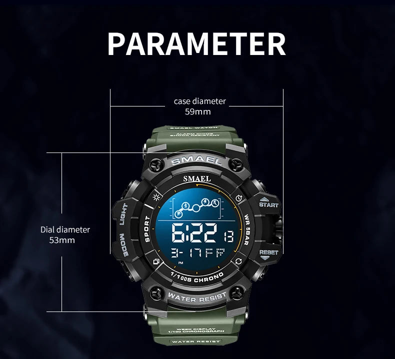 SMAEL Digital Watches Sports for Men 50m Waterproof LED Watches 8082 Men;s Wristwatches Digital  Clock Mens Sport Watches