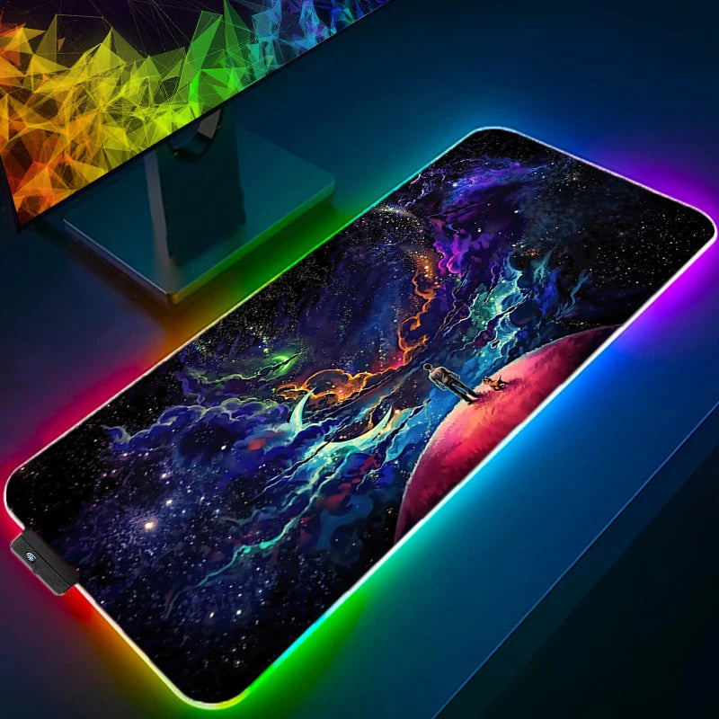 Cool Space Large RGB Mouse Pad Gaming XXL Mousepad LED Mause Pad Gamer Copy Mouse Carpet MausePad PC Desk Pad Mat with Backlit