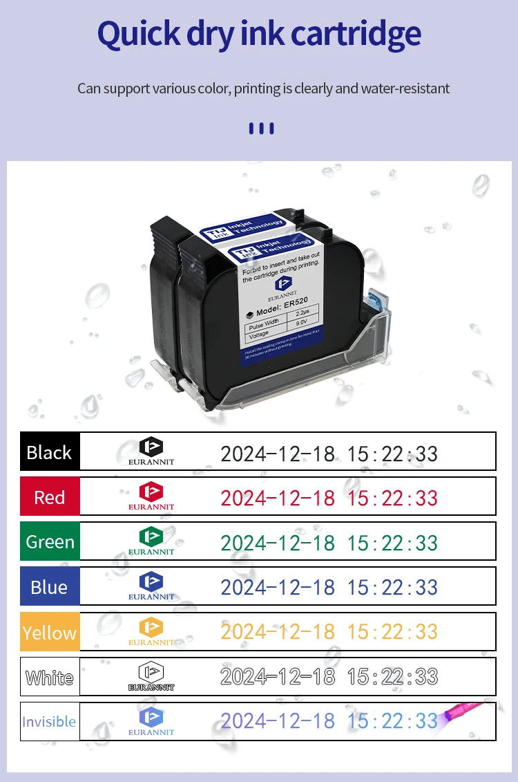 EURANNIT E19 12.7mm Portable Printer Handheld Thermal Inkjet Printer Portable Expire Date Counter QR Barcode Logo Coding Machine
