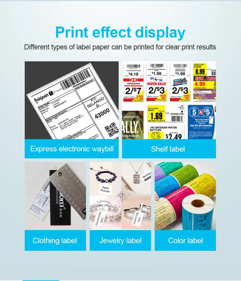 4inch Thermal Shipping Label Printer 9220USB/Bluetooth Compatible with Windows/Mac Barcode Label Printer 100*100/150mm
