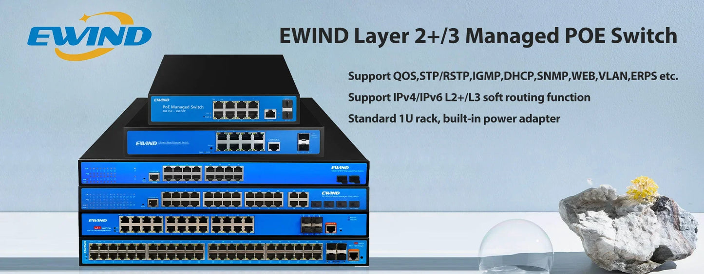 EWIND Gigabit POE Switch 16/48 Ports 10/100/1000Mbps Full Gigabit Ethernet Switch Unmanagement AI Smart Switch outdoor home NVR